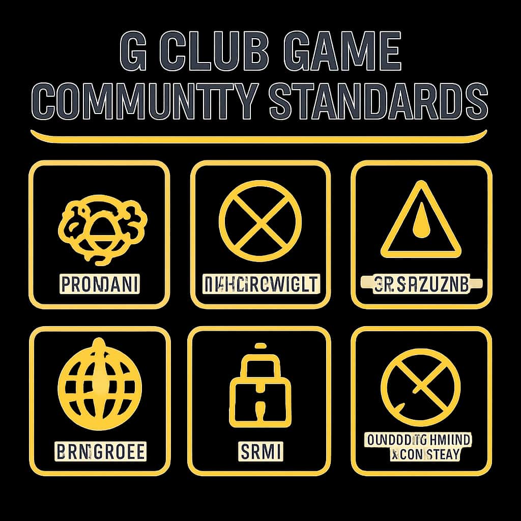 An educational diagram illustrating the key components of the 6 Club Game Community Standards.