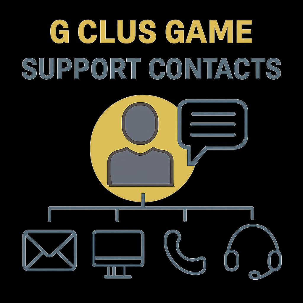 An educational diagram detailing the support contacts for accessing help with 6 Club Game.