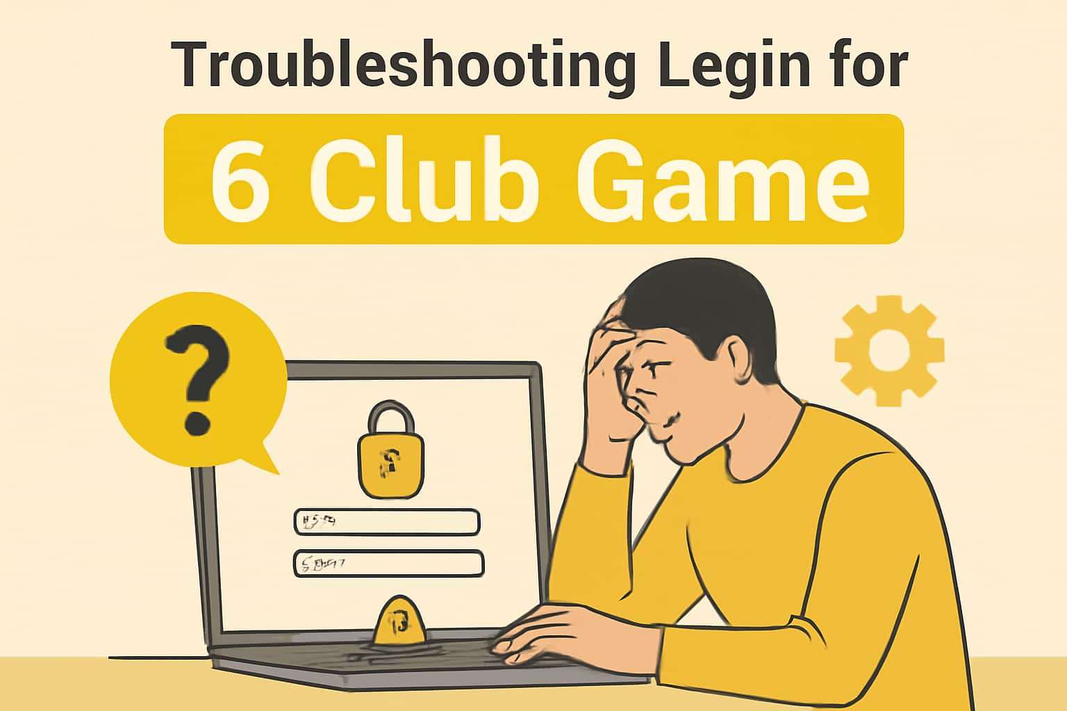 A futuristic representation of troubleshooting login issues, showcasing the text '6 Club Game' in a high-tech environment.