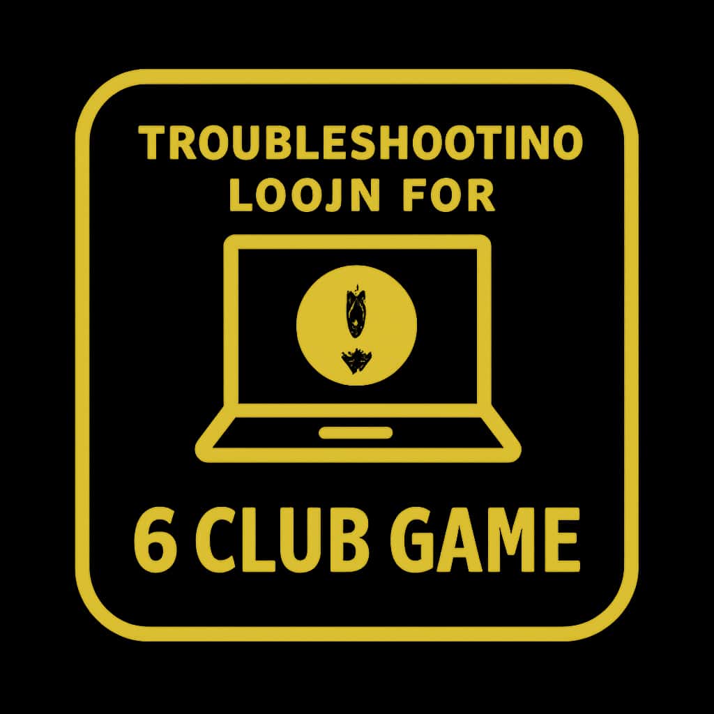 An icon representing login troubleshooting, featuring the text '6 Club Game' against a #c7bc22 background.
